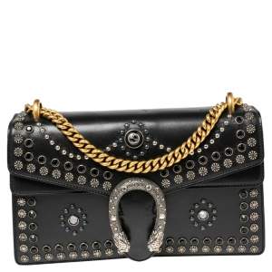 Pre Owned Gucci Black Leather Small Dionysus Embellished Shoulder Bag