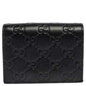 Pre Owned حافظة بطاقات غوتشي جلد غوتشيسيما أسود