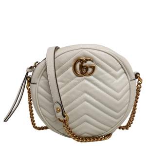 مملوكة مسبقًا Gucci White Matelassé Leather Mini GG Marmont Round Crossbody Bag