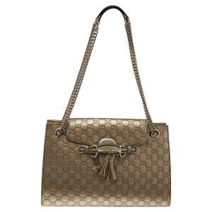 Gucci Metallic Gold Guccissima Leather Large Emily Chain Shoulder Bag