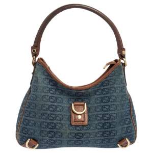 Pre Owned Gucci Denim Abbey Medium D-Ring Hobo Bag