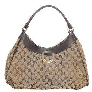 Gucci Brown/Beige Canvas Fabric Abbey D-Ring Shoulder Bag