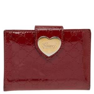 Gucci Red Microguccisima Patent Leather Hart Compact Wallet
