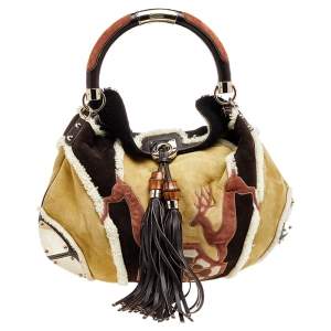 Pre Owned Gucci Multicolor Fur, Suede And Leather Deer Patchwork Indy Hobo