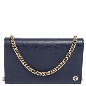 Gucci Blue Leather Betty Wallet on Chain
