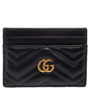 Gucci Black Matelassé Leather GG Marmont Card Holder