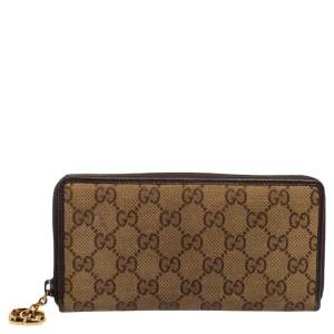 Gucci Beige/Brown GG Canvas And Leather GG Zip Around Wallet
