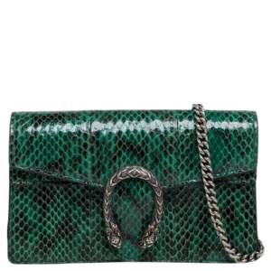 Pre Owned Gucci Green Snakeskin Super Mini Dionysus Crossbody Bag
