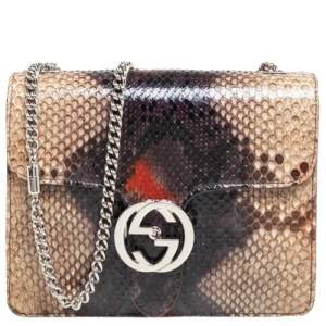 Pre Owned Gucci Multicolor Python Small Interlocking G Shoulder Bag