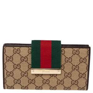 Gucci Beige/Ebony GG Canvas and Leather Web Flap Continental Wallet