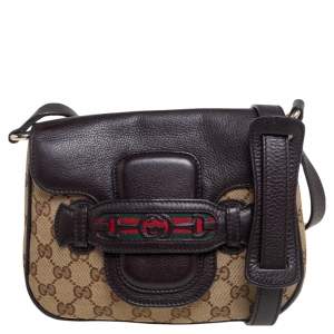 Pre Owned Gucci Ebony/Beige GG Canvas and Leather Dressage Shoulder Bag