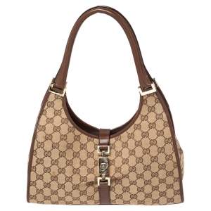 Gucci Brown/Beige GG Canvas and Leather Jackie O Shoulder Bag