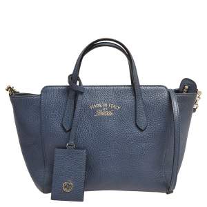 Pre Owned Gucci Blue Leather Swing Small Tote