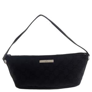 مملوكة مسبقًا حقيبة صغيرة غوتشي بوت جلد و كانفاس جي جي سوداء