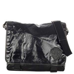 Gucci Black Leather Crest Coated Canvas Messenger Bag
