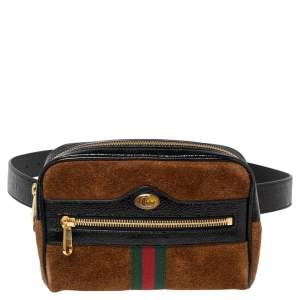 Pre Owned Gucci Brown Suede and Patent Leather GG Ophidia Belt Bag