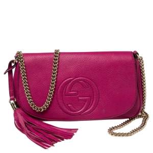 Gucci Fuchsia Leather Flap Soho Chain Shoulder Bag