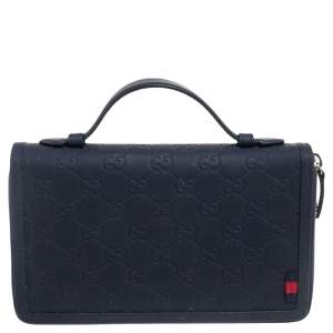 Pre Owned Gucci Navy Blue Guccissima Rubber Shima Travel Case