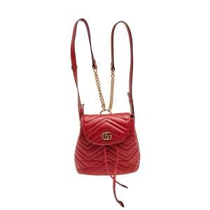Gucci Red Quilted Leather GG Marmont Backpack