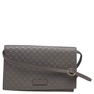 Gucci Grey Micro Guccissima Leather Wallet Crossbody Bag