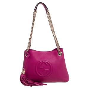 Pre Owned Gucci Magenta Leather Soho Chain Shoulder Bag 