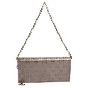 Gucci Metallic Purple GG Imprime Canvas Wallet on Chain 