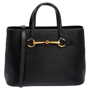 مملوكة مسبقًا حقيبة يد غوتشي برايت بيت متوسطة جلد أسود