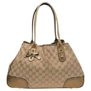 Gucci Gold/Beige GG Canvas and Leather Princy Tote 