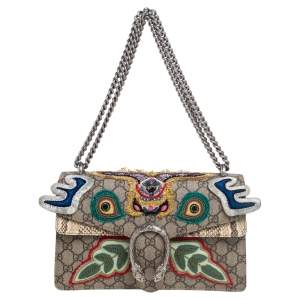 Gucci Multicolor GG Supreme Canvas and Python Small Dionysus Patchwork Shoulder Bag