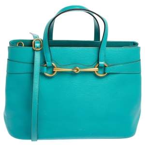 مملوكة مسبقًا Gucci Turquoise Leather Medium Bright Bit Tote