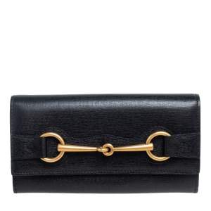 Gucci Black Leather Horsebit Continental Wallet