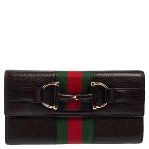 Gucci Brown Leather Horsebit and Web Detail Continental Wallet