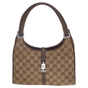 Pre Owned Gucci Beige/Brown GG Canvas And Leather Small Jackie Barbot Hobo