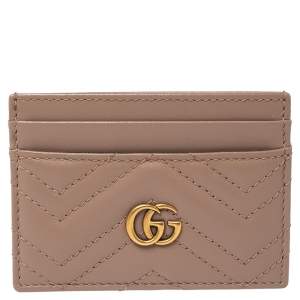 Gucci Beige Matelasse Leather GG Marmont Card Holder