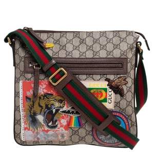 Pre Owned Gucci Beige/Ebony GG Supreme Canvas and Leather Courrier Messenger Bag