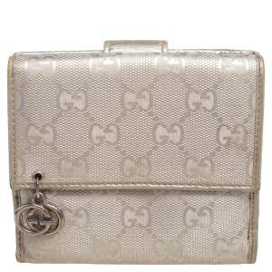 Gucci Metallic Silver GG Imprime Canvas Trifold Wallet