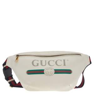 Gucci White Logo Print Leather Large Belt Bag
