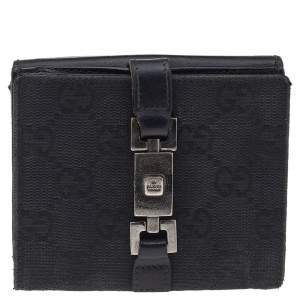 Gucci Black GG Canvas and Leather Jackie Compact Wallet