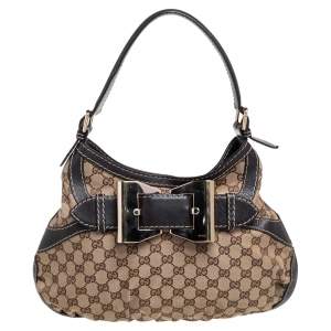 Gucci Brown/Beige GG Canvas and Leather Small Queen Hobo