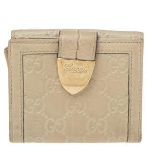Gucci Cream Guccissima Leather French Flap Wallet