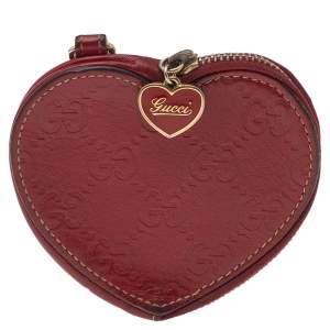 Gucci Red Guccissima Leather Heart Shape Coin Purse