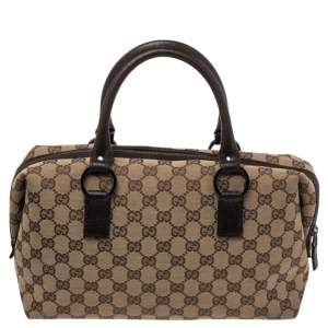 Pre Owned Gucci Beige/Brown GG Canvas Boston Bag