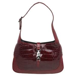 Pre Owned حقيبة كتف غوتشي جاكي جلد تمساح عنابي صغيرة