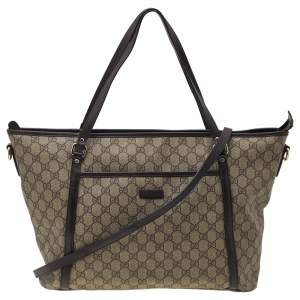 Pre Owned Gucci Beige/Brown GG Coated Canvas And Leather Convertible Tote