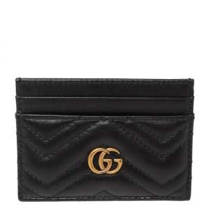 Gucci Black Matelassé Leather GG Marmont Card Holder