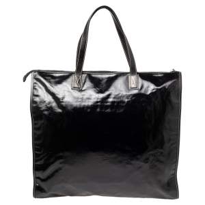 Pre Owned Gucci Black Coated Canvas Crest Embellished Tote
