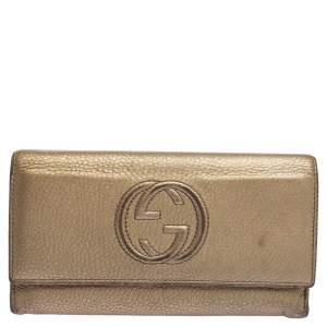 Gucci Metallic Gold Leather Soho Continental Wallet