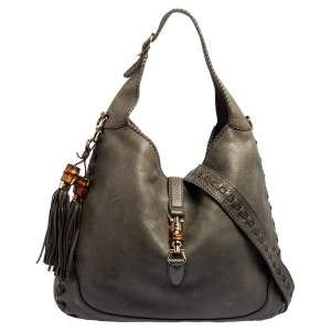 Pre Owned Gucci Grey Leather Large New Jackie Hobo