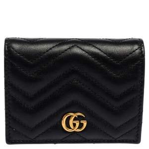 Gucci Black Matelassé Leather GG Marmont Card Case
