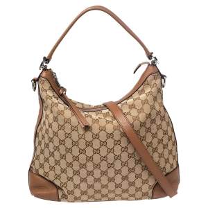 Gucci Beige/Brown GG Canvas and Leather Miss GG Hobo